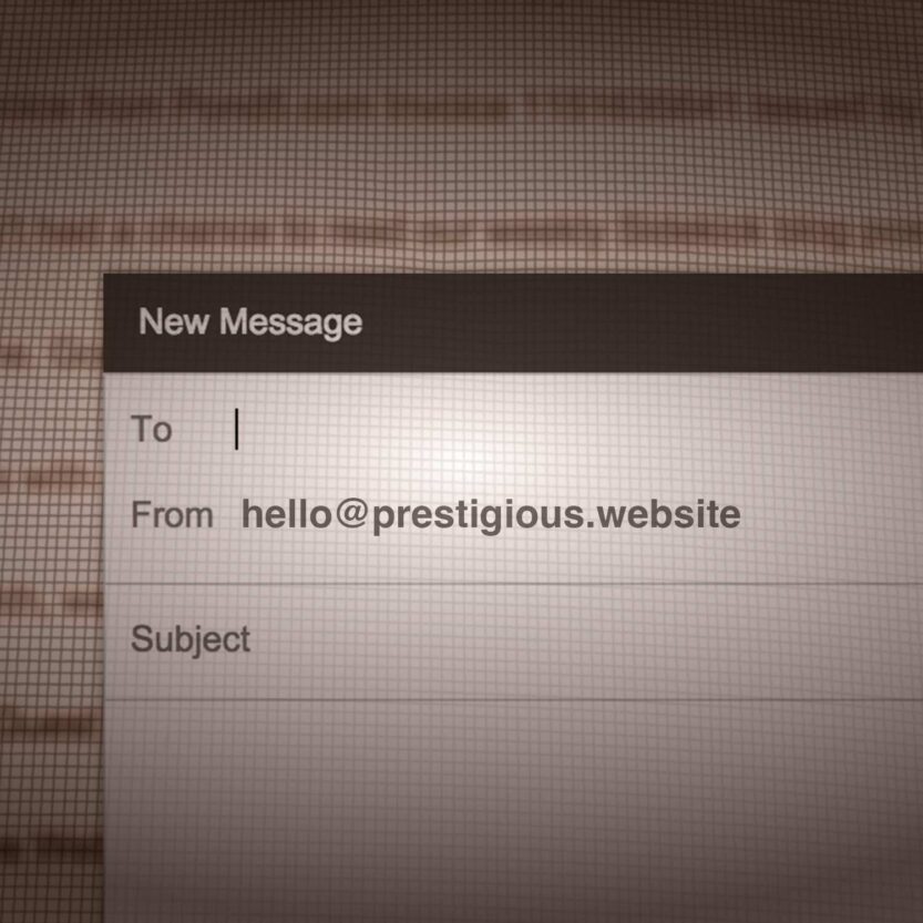 screenshot of an email compose window showing an address at prestigious.example to illustrate email at a custom domain